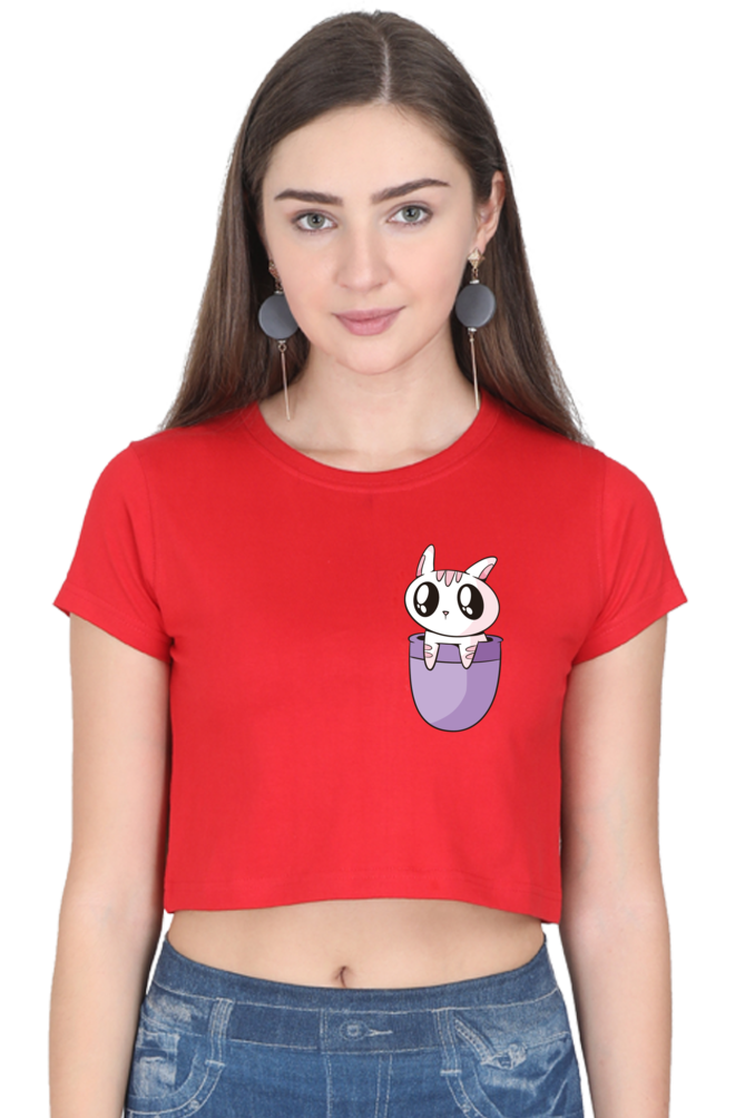 Pocket Cat Crop Tops