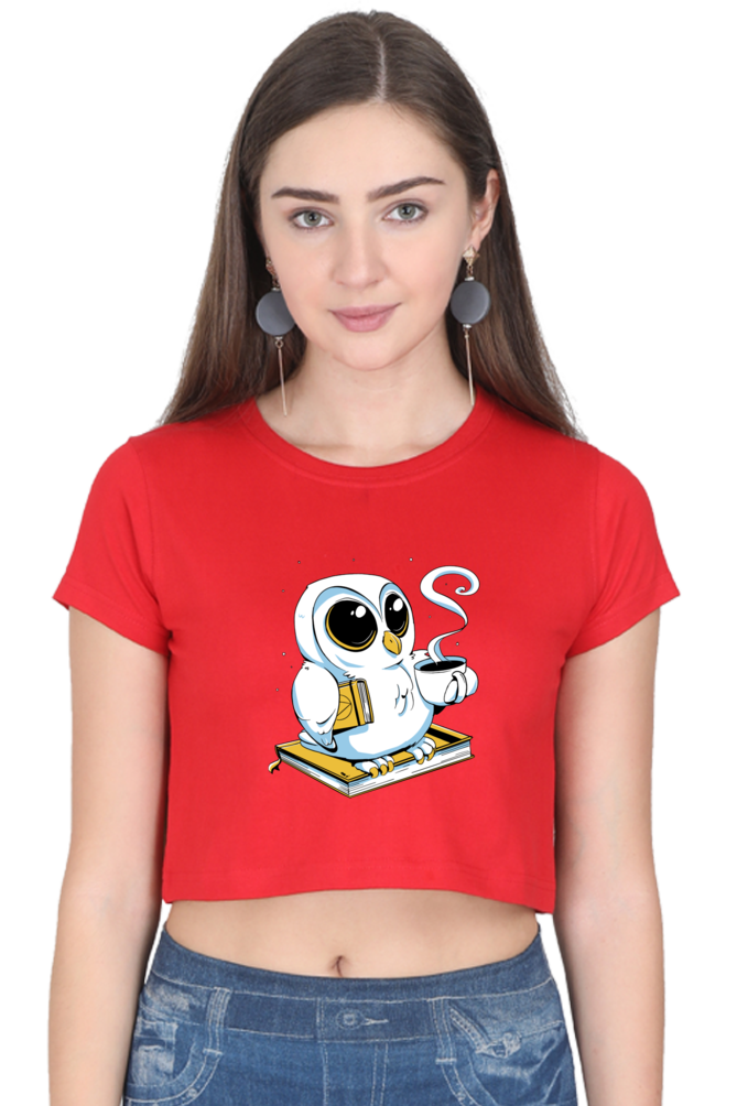 Cute Owl Book Coffee Crop Top