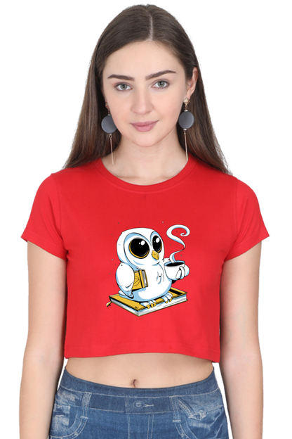 Cute Owl Book Coffee Crop Top