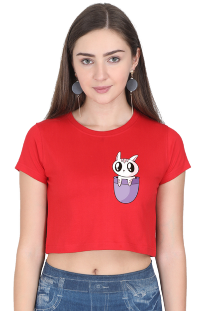 Pocket Cat Crop Tops