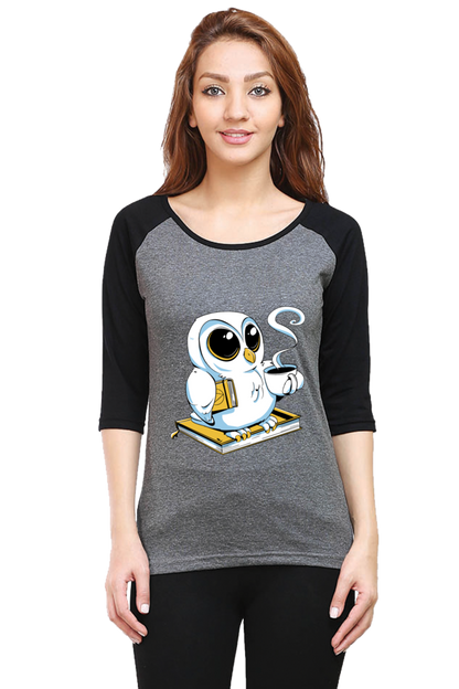 Cute Owl Book Coffee Raglan Full Sleeve