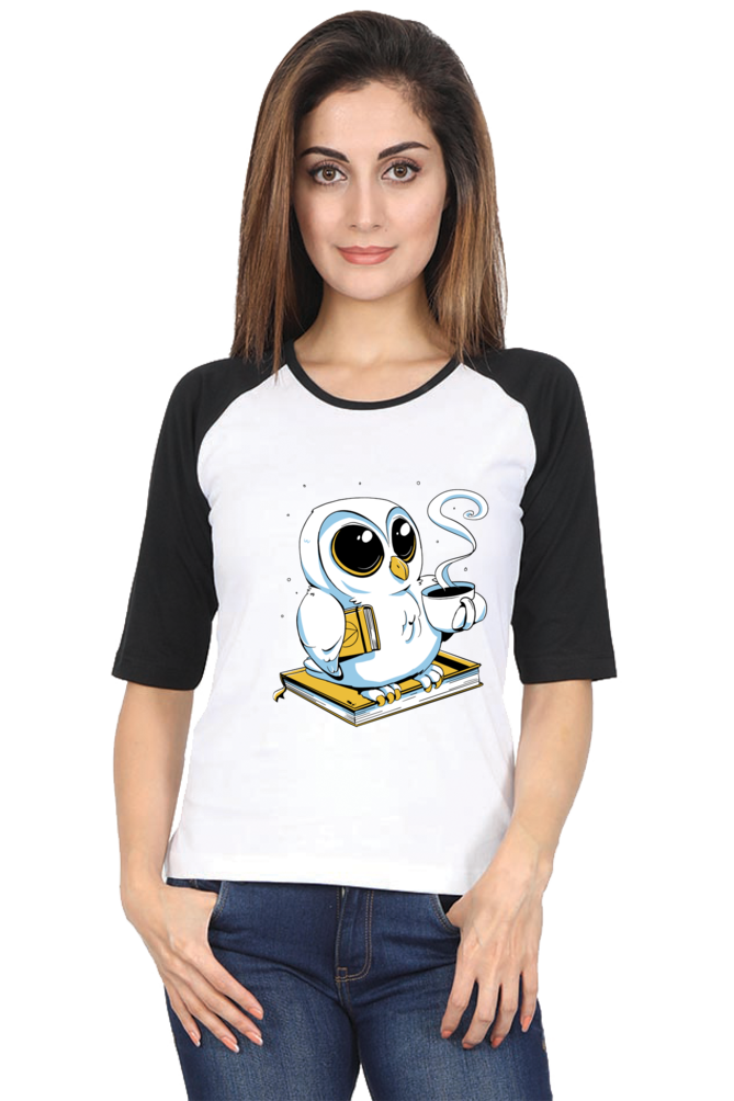 Cute Owl Book Coffee Raglan Full Sleeve