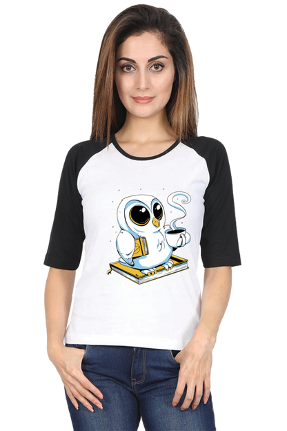 Cute Owl Book Coffee Raglan Full Sleeve