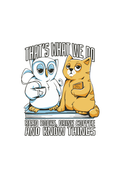 Cat Owl Coffee Books Supima T-Shirt