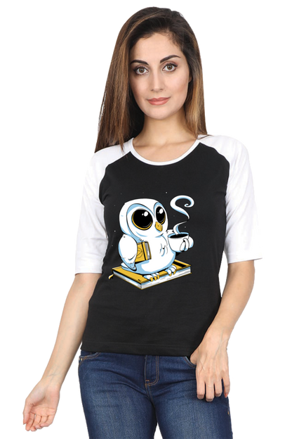 Cute Owl Book Coffee Raglan Full Sleeve