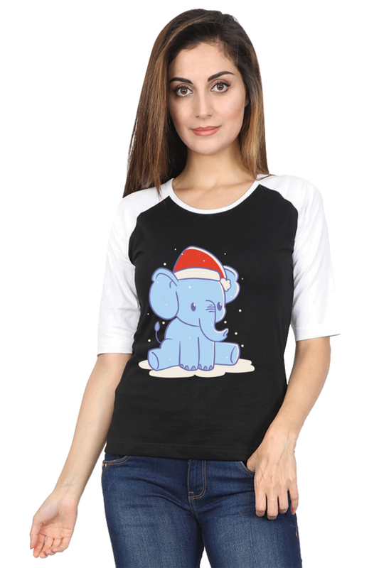 Elephant Christmas Hat Raglan Full Sleeve