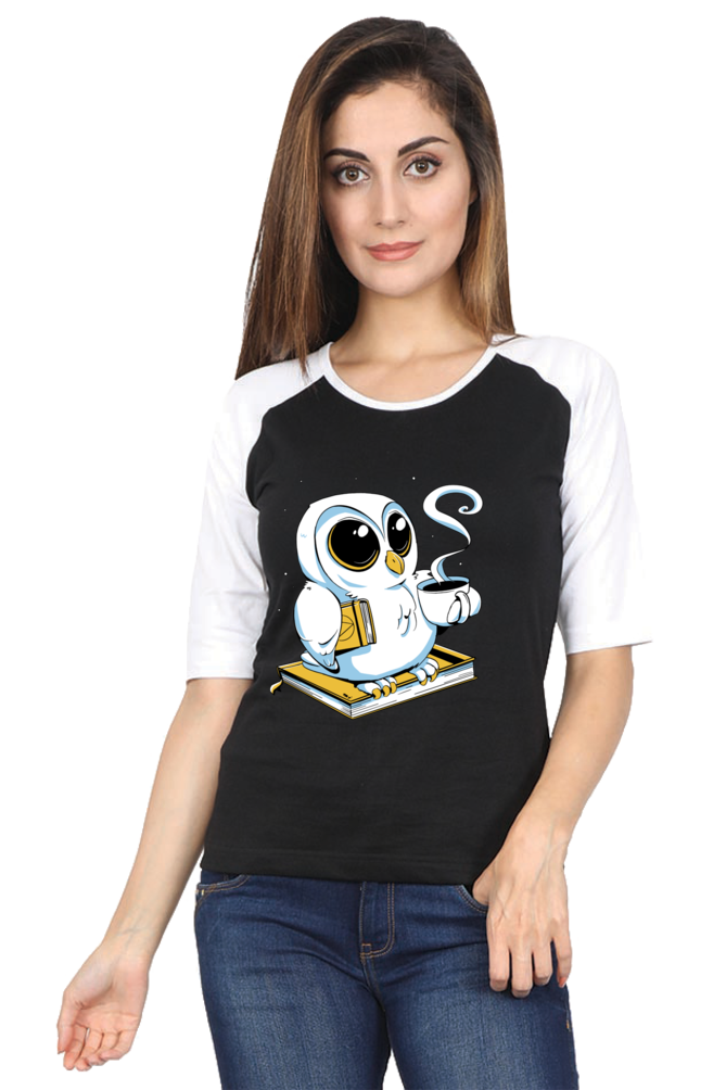 Cute Owl Book Coffee Raglan Full Sleeve