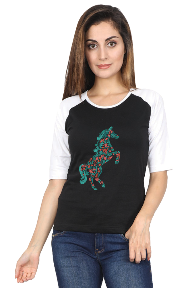 Floral Horse Raglan Full Sleeve