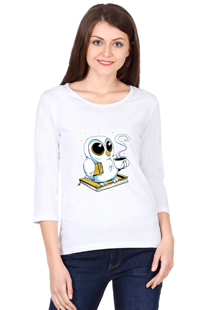 Cute Owl Book Coffee Round Neck Full Sleeve