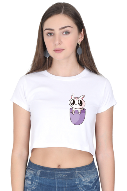 Pocket Cat Crop Tops