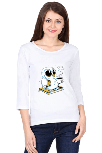 Cute Owl Book Coffee Round Neck Full Sleeve