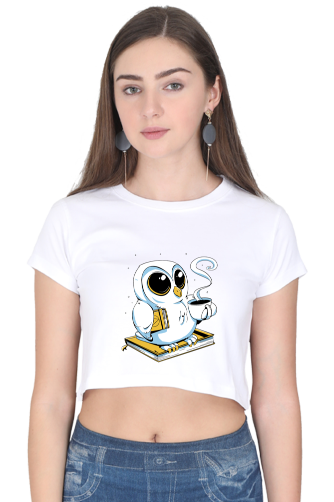 Cute Owl Book Coffee Crop Top