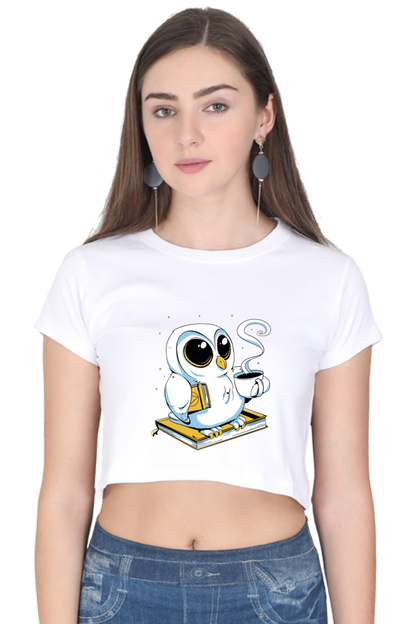 Cute Owl Book Coffee Crop Top