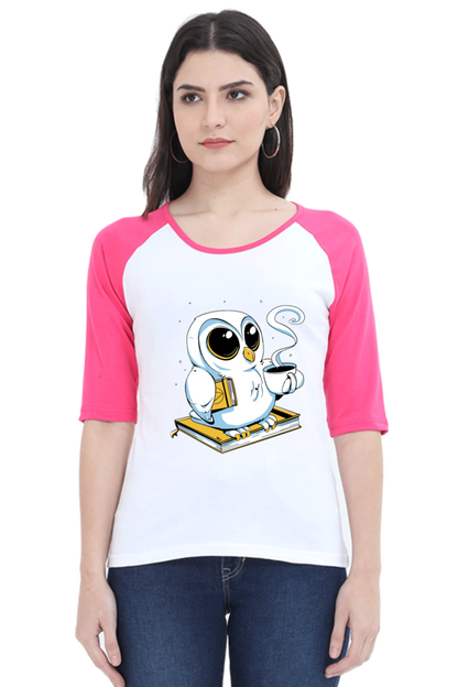 Cute Owl Book Coffee Raglan Full Sleeve