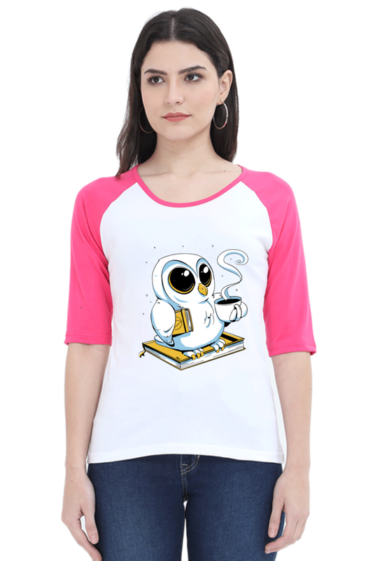 Cute Owl Book Coffee Raglan Full Sleeve