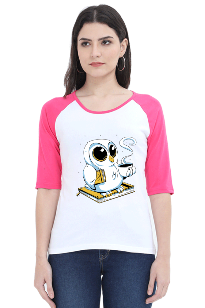 Cute Owl Book Coffee Raglan Full Sleeve