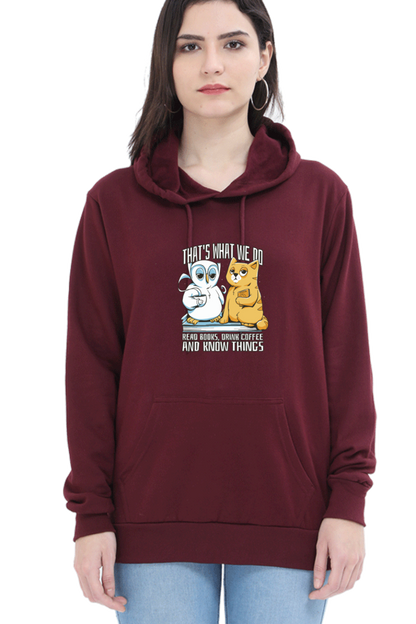 Cat Owl Coffee Books Hooded Sweat Shirt