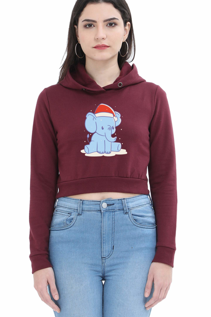 Elephant Christmas Hat Crop Hoodie