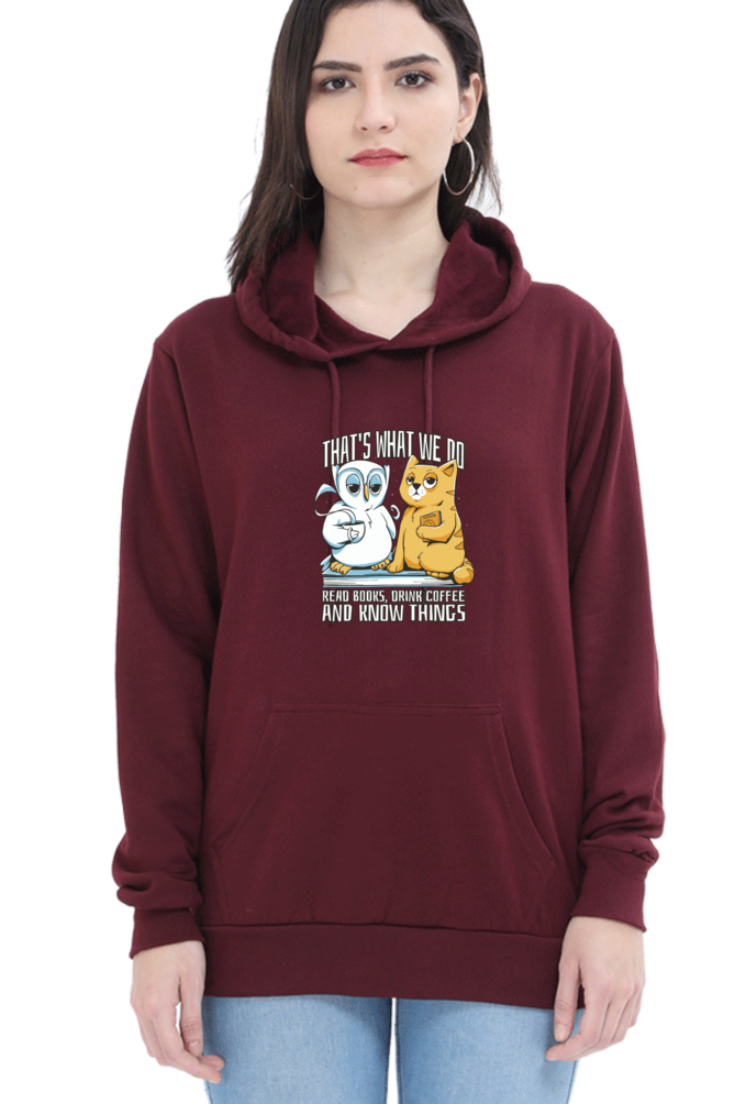 Cat Owl Coffee Books Hooded Sweat Shirt