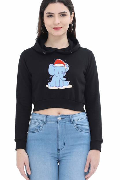 Elephant Christmas Hat Crop Hoodie