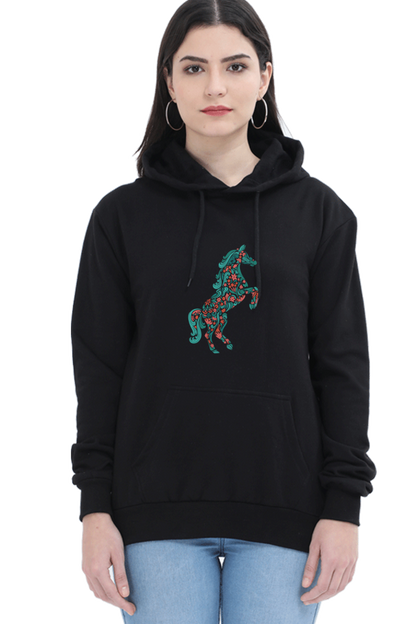 Floral Horse Hooded Sweat Shirt