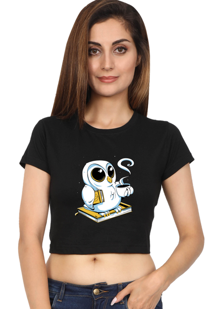 Cute Owl Book Coffee Crop Top