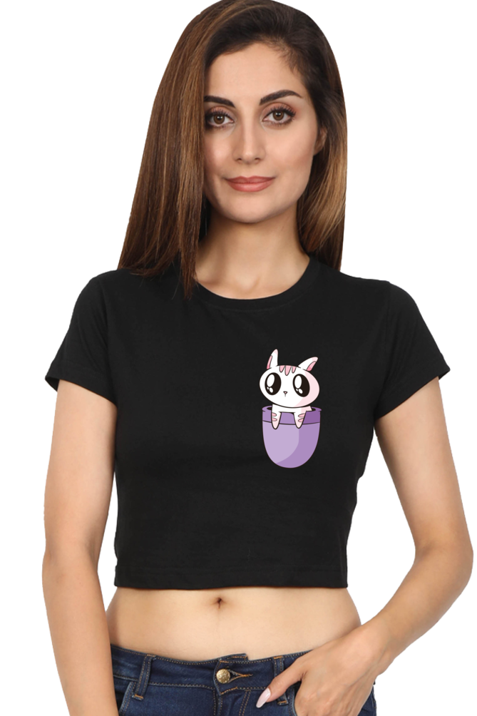 Pocket Cat Crop Tops