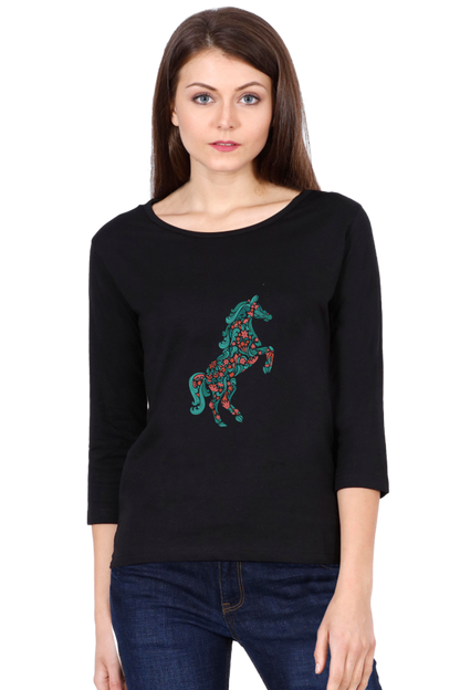 Floral Horse Round Neck Full Sleeve