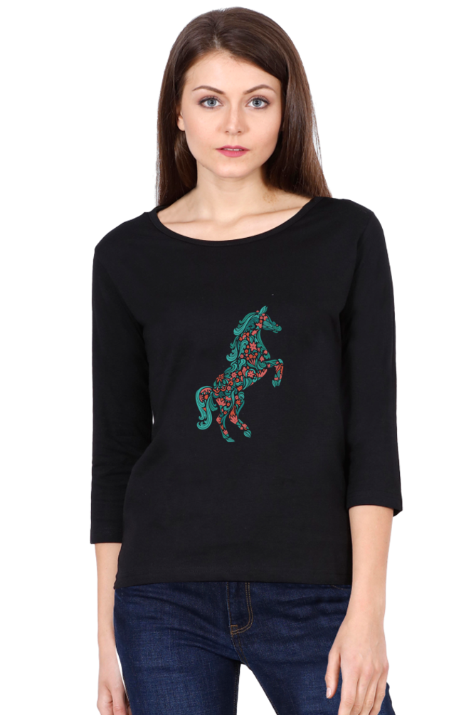 Floral Horse Round Neck Full Sleeve