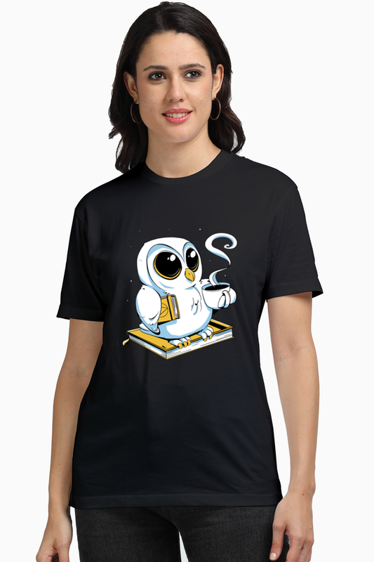 Cute Owl Book Coffee Supima T-Shirt