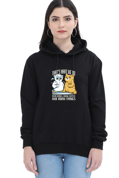 Cat Owl Coffee Books Hooded Sweat Shirt