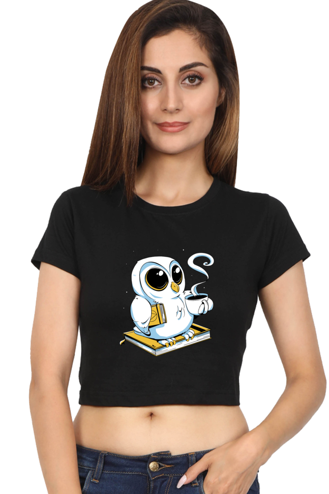 Cute Owl Book Coffee Crop Top