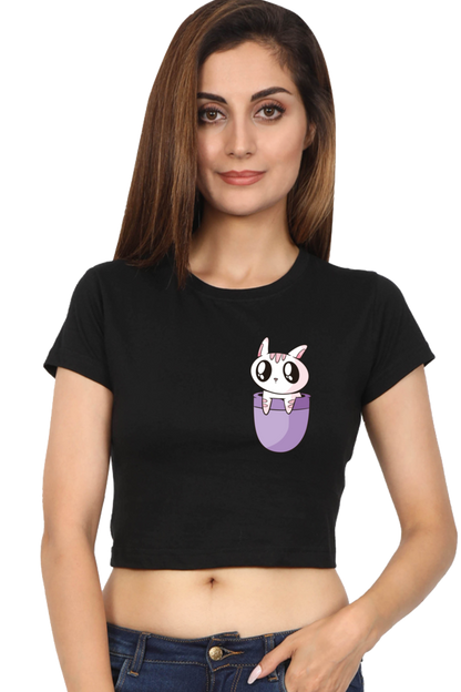 Pocket Cat Crop Tops