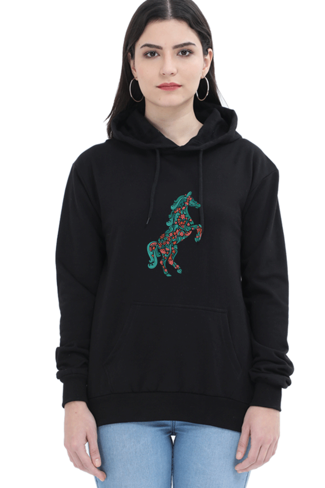 Floral Horse Hooded Sweat Shirt