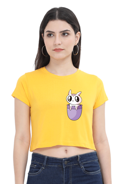 Pocket Cat Crop Tops