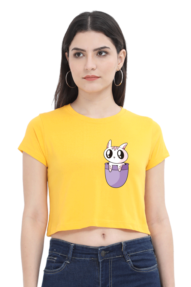 Pocket Cat Crop Tops