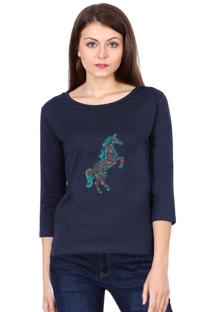 Floral Horse Round Neck Full Sleeve