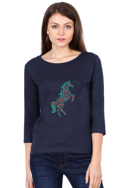 Floral Horse Round Neck Full Sleeve