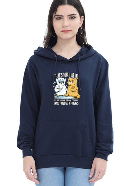 Cat Owl Coffee Books Hooded Sweat Shirt