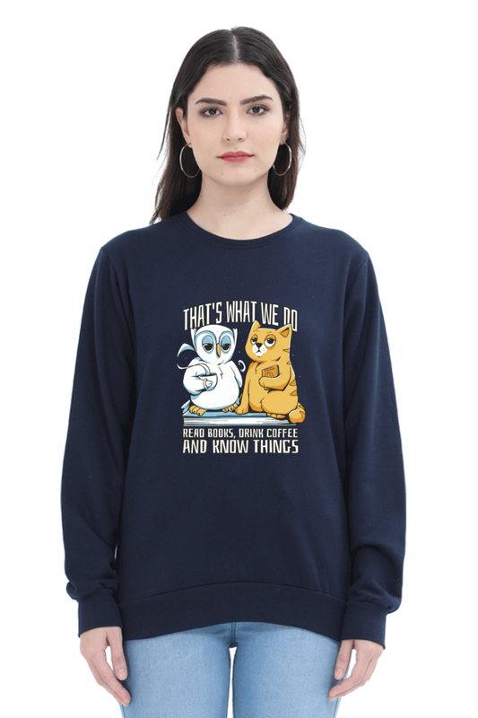 Cat Owl Coffee Books Sweatshirt