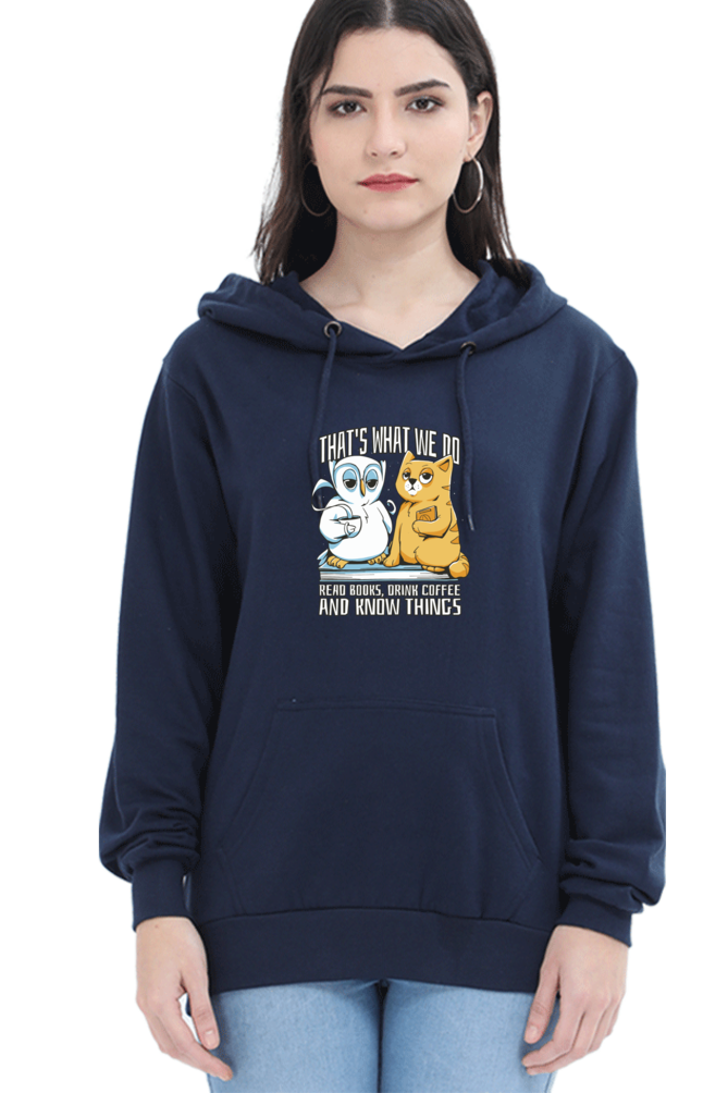 Cat Owl Coffee Books Hooded Sweat Shirt