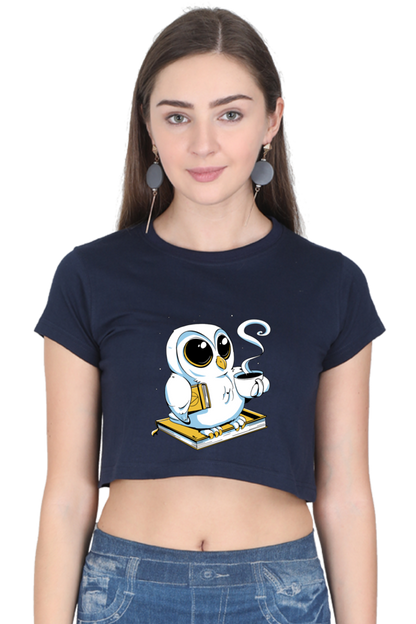 Cute Owl Book Coffee Crop Top