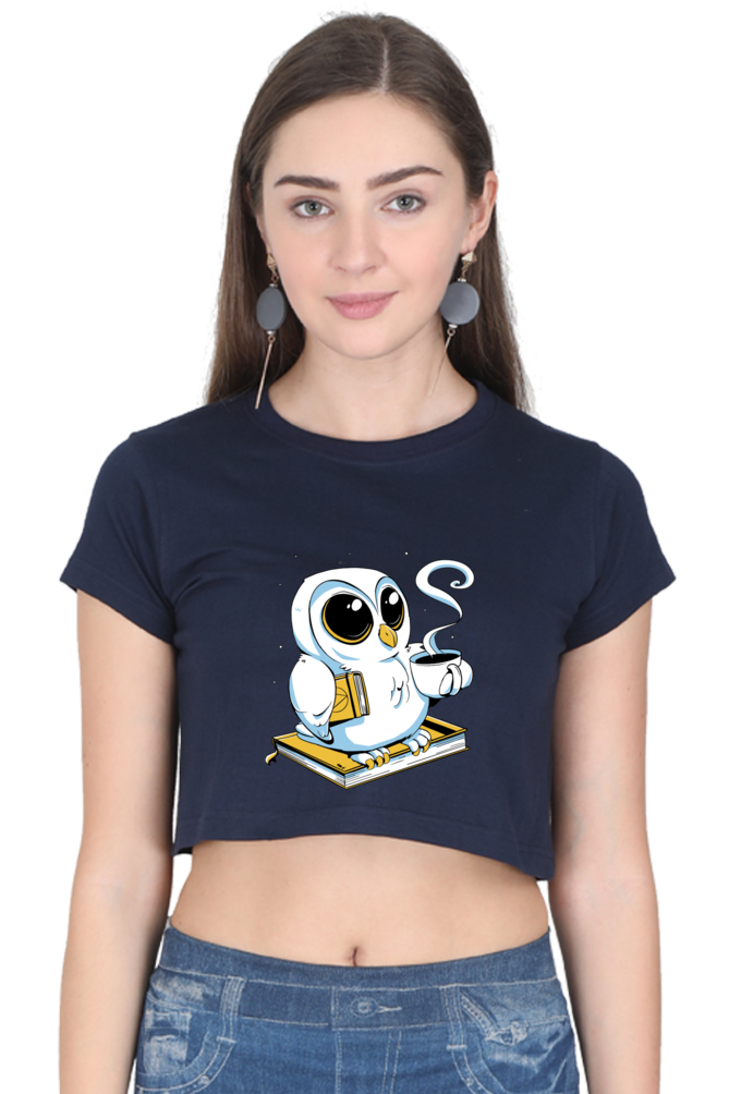 Cute Owl Book Coffee Crop Top