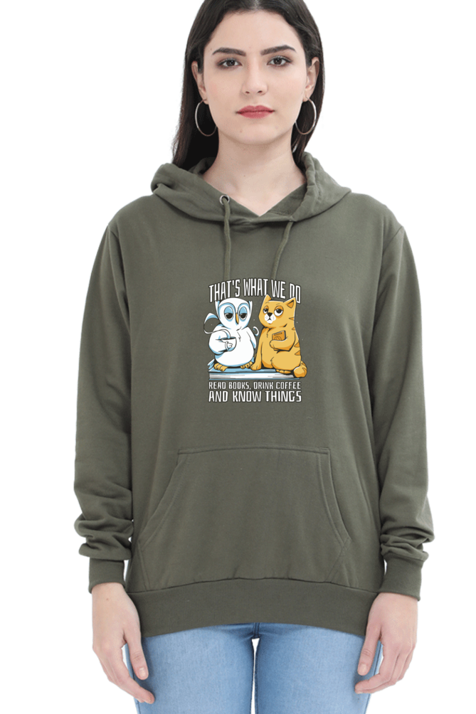 Cat Owl Coffee Books Hooded Sweat Shirt