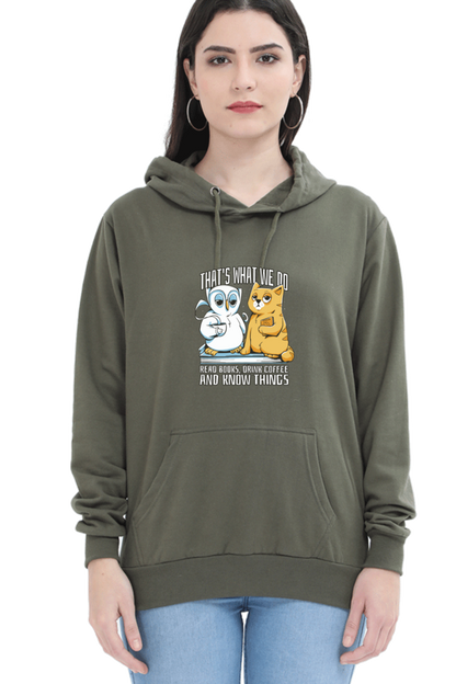 Cat Owl Coffee Books Hooded Sweat Shirt