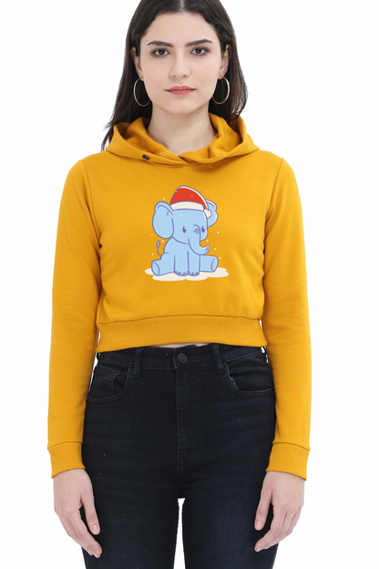 Elephant Christmas Hat Crop Hoodie