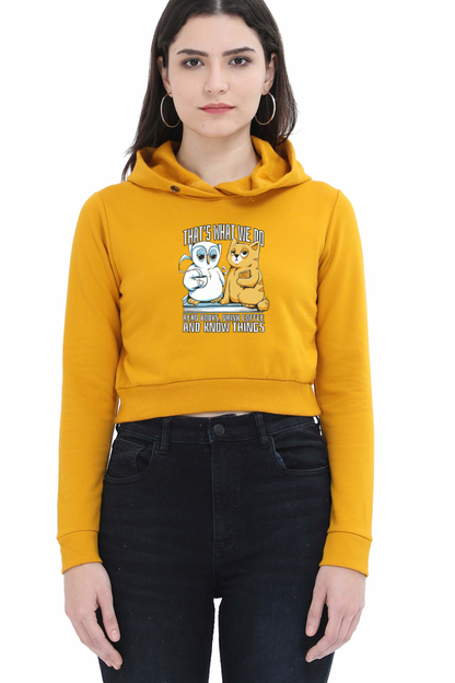 Cat Owl Coffee Books Crop Hoodie