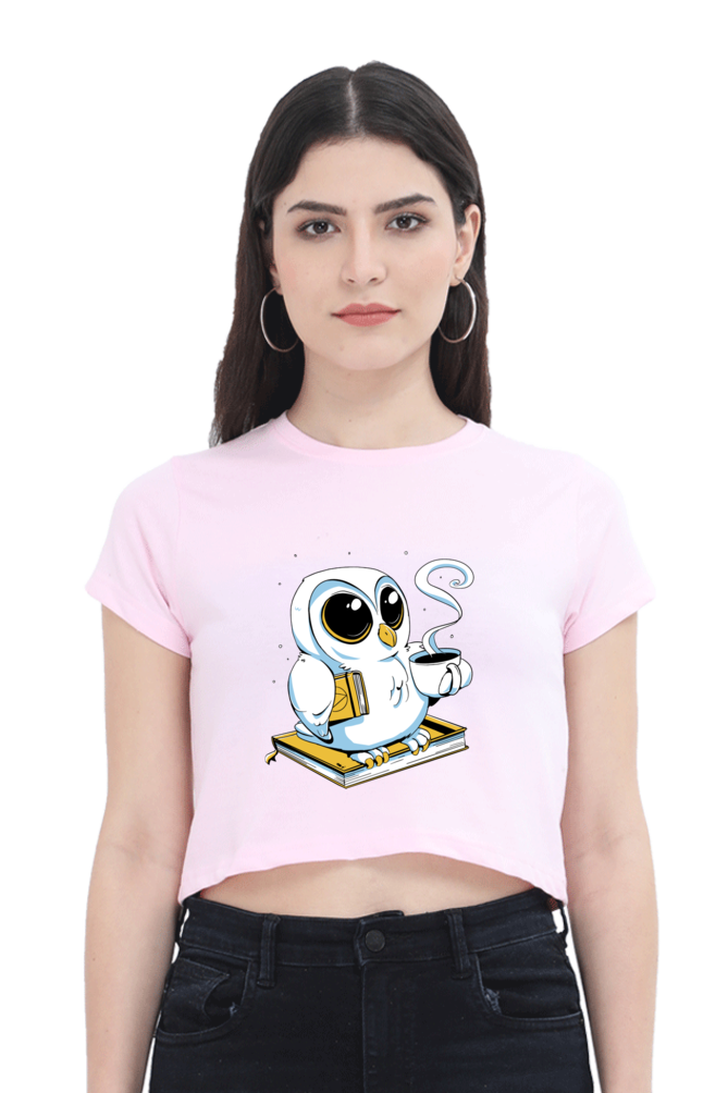 Cute Owl Book Coffee Crop Top