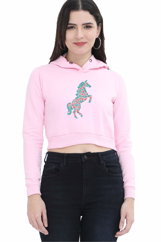 Floral Horse Crop Hoodies