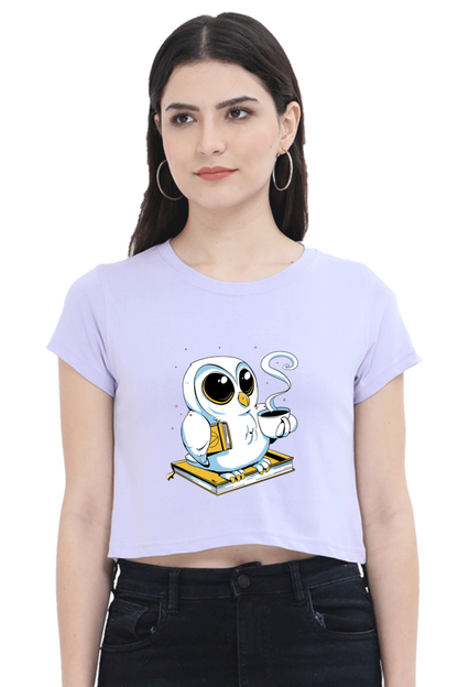 Cute Owl Book Coffee Crop Top